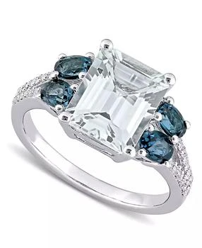 Macy's | Aquamarine (3 ct. t.w.), Blue Topaz (1 ct. t.w.) & Diamond (1/10 ct. t.w.) Ring in Sterling Silver,商家Macy's,价格¥2776