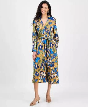 Tahari | Women's Printed V-Neck Tie-Waist Midi Dress,商家Macy's,价格¥581