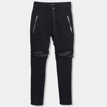 amiri牛仔裤, [二手商品] AMIRI | Amiri Black Distressed Cotton & Leather Inset Sweatpants XS商品图片 6.8折, 满1件减$100, 满减