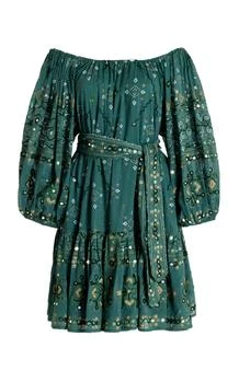 推荐Juliet Dunn - Mosaic Off-The-Shoulder Cotton Mini Dress - Green - OS - Moda Operandi商品