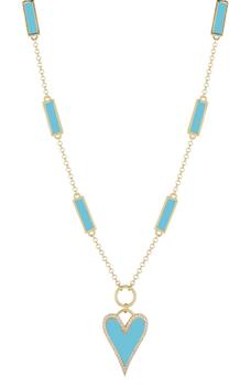 商品14K Yellow Gold Vermeil CZ Enamel Heart Pendant Necklace图片