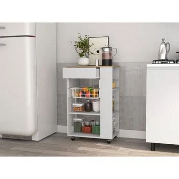 Simplie Fun | Prospect 5-Shelf 1-Drawer Kitchen Cart White and Light Oak,商家Premium Outlets,价格¥2292