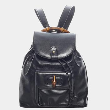 推荐Gucci Black Mini Bamboo Drawstring Leather Backpack商品