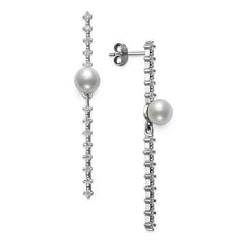Belle de Mer | Cultured Freshwater Button Pearl (6mm) & Cubic Zirconia Linear Drop Earrings in Sterling Silver, Created for Macy's 独家减免邮费