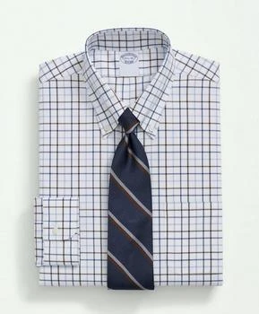 Brooks Brothers | Stretch Supima® Cotton Non-Iron Pinpoint Polo Button-Down Collar, Windowpane Dress Shirt 