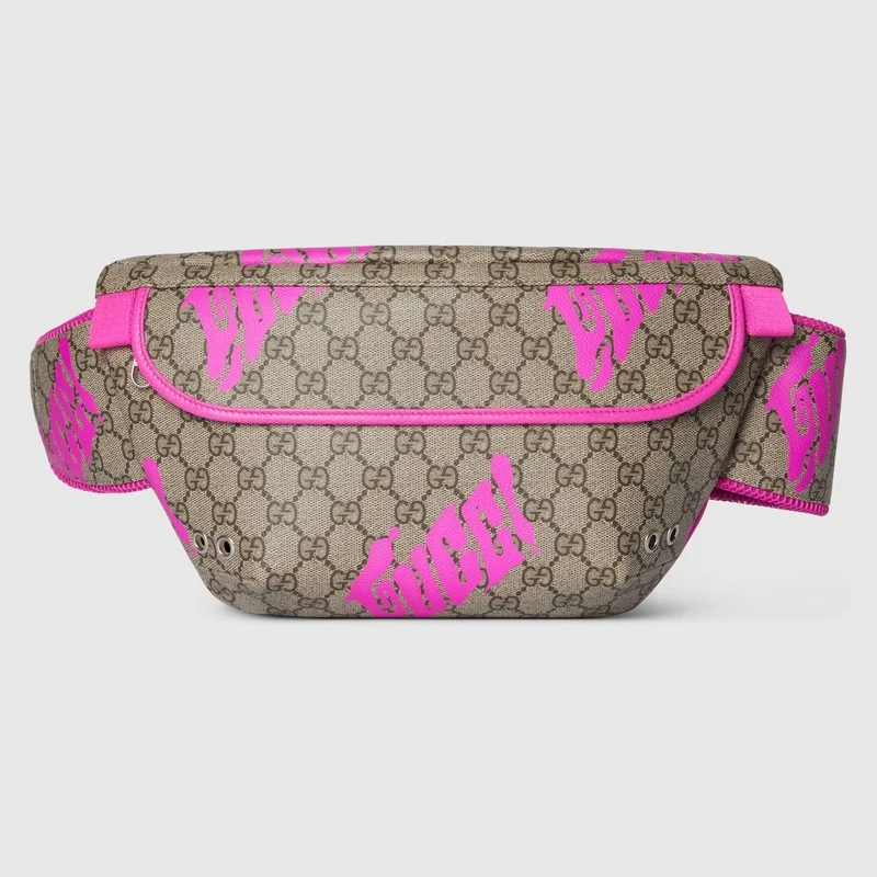 Gucci | 古驰 男士米白/深棕色/亮粉色帆布logo标识印花拉链开合大号腰包 834963FAEQF9769,商家VP FRANCE,价格¥12996