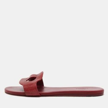 Hermes | Hermes Dark Red Lizard Lisboa Flat Slides Size 38 