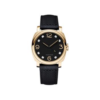 American Exchange | Men's Bezel Round Diamond Gold-Tone Black Leather Analog Watch商品图片,4.9折