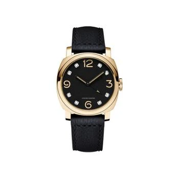 推荐Men's Bezel Round Diamond Gold-Tone Black Leather Analog Watch商品
