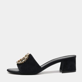 Madeleine Maternity, [二手商品] Louis Vuitton | Louis Vuitton Black Suede Madeleine Slide Sandals Size 38商品图片 9折