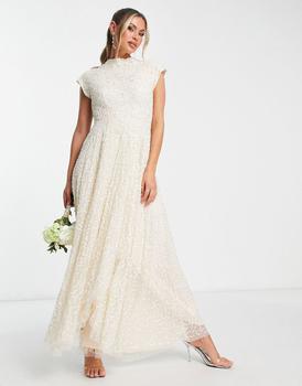 推荐Beauut Bridesmaid allover embellished midaxi dress with contrast embellishment in taupe and cream商品
