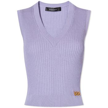 范思哲衬衫上海, Versace | Versace V Neck Cropped Knit Top商品图片 4.3折