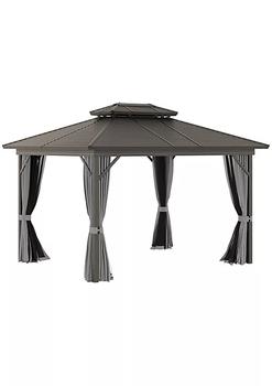商品Outsunny | 12' x 10' 2 Tier Aluminum Hardtop Patio Gazebo Canopy with Breathable Mesh Netting and Privacy Sidewalls Black and Grey,商家Belk,价格¥13601图片