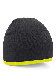 Beechfield Plain Basic Knitted Winter Beanie Hat (Black/Fluorescent Yellow) ONE SIZE ONLY product img