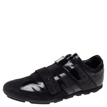 范思哲男鞋海淘, [二手商品] Versace | Versace Black Patent Leather And Suede Double Velcro Strap Low Top Sneakers Size 40商品图片 5.1折