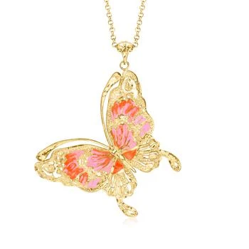 Ross-Simons | Ross-Simons Italian Pink and Orange Enamel Butterfly Pendant Necklace in 18kt Gold Over Sterling,商家Premium Outlets,价格¥1383