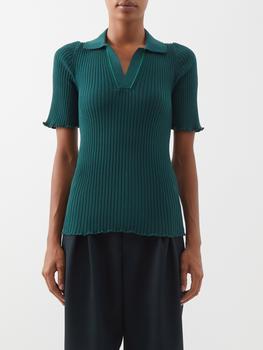 Bottega Veneta | Topstitched ribbed cotton-jersey polo shirt商品图片,