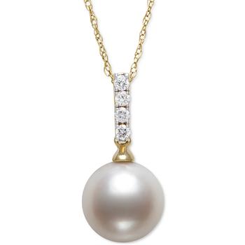 Belle de Mer | Cultured Freshwater Pearl (8mm) & Diamond (1/20 ct. t.w.) 18" Pendant Necklace in 14k Gold, Created for Macy's商品图片,5折×额外8折, 额外八折