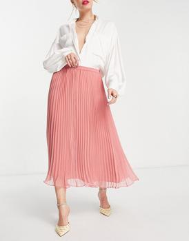 French Connection | French Connection midi pleated skirt in coral pink商品图片,8.4折×额外9.5折, 额外九五折