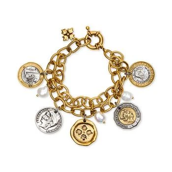 推荐Two-Tone World Coin & Freshwater Pearl (9mm) Double-Chain Charm Bracelet商品