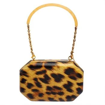 推荐Roberto Cavalli Brown Leopard Print Leather Clutch商品