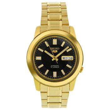 精工机械表怎么样, Seiko | 5 Automatic Black Dial Yellow Gold-tone Mens Watch SNKK22商品图片 5.3折