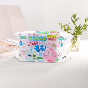 商品Wakodo和光堂 可爱蓬蓬桃 婴儿护肤湿巾 60片/包 3包装图片