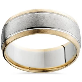 Pompeii3 | 8mm Mens 14K White & Yellow Gold Sandblast Double Inlay Wedding Band,商家Premium Outlets,价格¥6249