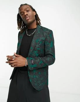推荐Twisted Tailor gilmour suit jacket in green textured floral jacquard商品