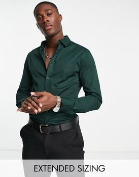 ASOS | ASOS DESIGN skinny fit shirt in deep pine green商品图片,