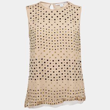 推荐Diane Von Furstenberg Dusty Pink Embellished Silk Sleeveless Top S商品
