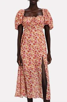 For Love & Lemons | Felicia Floral-Print Tie-Back Midi Dress In Red 5.9折, 独家减免邮费