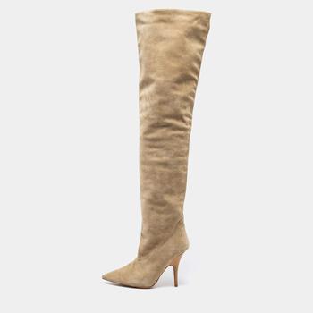 yeezy拖鞋, [二手商品] YEEZY | Yeezy Season 5 Beige Suede Over The Knee Length Pointed Toe Boots Size 39商品图片 3.7折