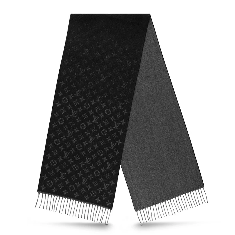 推荐Louis Vuitton/路易威登 MONOGRAM系列 男士黑色羊绒羊毛混纺流苏logo图案围巾商品
