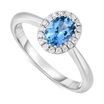 商品Macy's | Aquamarine (5/8 ct. t.w.) & Diamond (1/10 ct. t.w.) Halo Ring in 14k White Gold,商家Macy's,价格¥6293图片