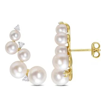Mimi & Max | Freshwater Cultured Pearl and 1/4 CT TGW White Topaz Climber Earrings in Yellow Gold Plated Sterling Silver 4.6折, 独家减免邮费
