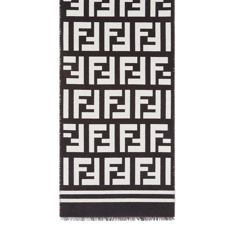 Fendi | FENDI/芬迪 新款男士黑色羊毛真丝围巾 7.8折×额外9.8折, 包邮包税, 额外九八折