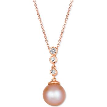 商品Strawberry Pearl (8mm) & Nude Diamond (1/10 ct. t.w.) Adjustable Pendant Necklace in 14k Rose Gold图片