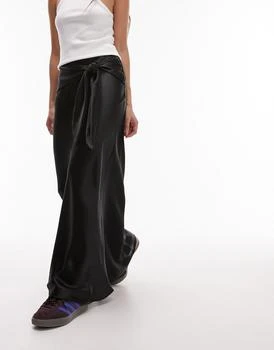 Topshop | Topshop Tie Front Circle Satin skirt in black,商家ASOS,价格¥236