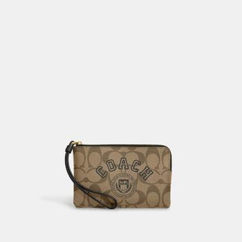 Coach Outlet Corner Zip Wristlet In Signature Canvas With Varsity Motif product img