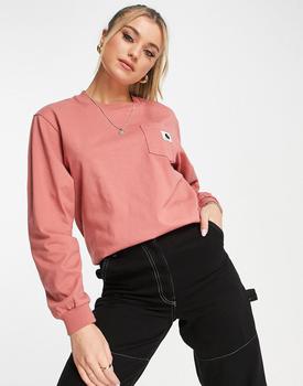 推荐Carhartt WIP overdye long sleeve t-shirt in blush with logo pocket商品