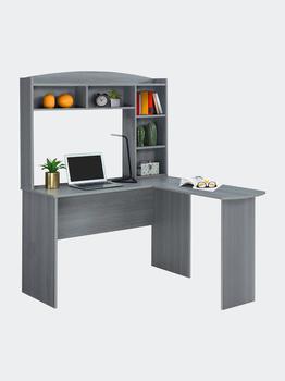 商品Mobili Modern L-Shaped Desk with Hutch, Grey图片