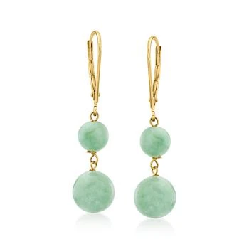 Ross-Simons | Ross-Simons Jade Double-Bead Drop Earrings in 14kt Yellow Gold,商家Premium Outlets,价格¥1188