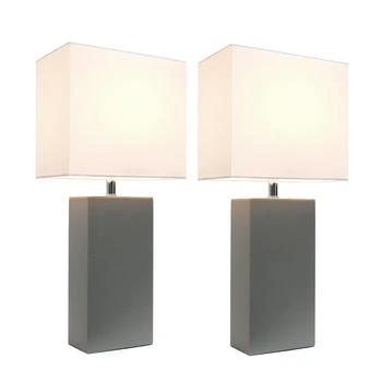 Elegant Designs | 2 Pack Modern Leather Table Lamps with White Fabric Shades, Gray,商家Premium Outlets,价格¥611