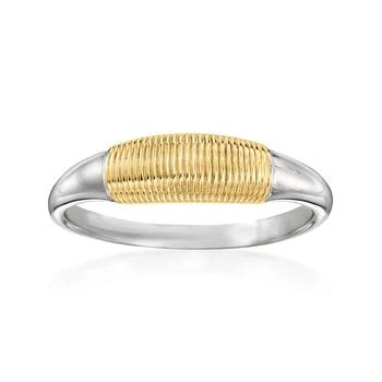 Ross-Simons | Ross-Simons Sterling Silver and 14kt Yellow Gold Ribbed Ring,商家Premium Outlets,价格¥1286
