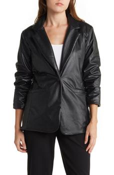 Democracy, Democracy | Ruched Elbow Sleeve Faux Leather Blazer商品图片 6折