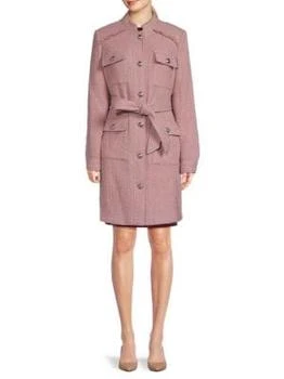 推荐Textured Belted Wool Blend Tweed Coat商品