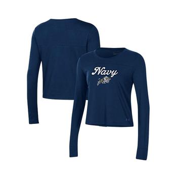 推荐Women's Navy Navy Midshipmen Vault Cropped Long Sleeve T-shirt商品