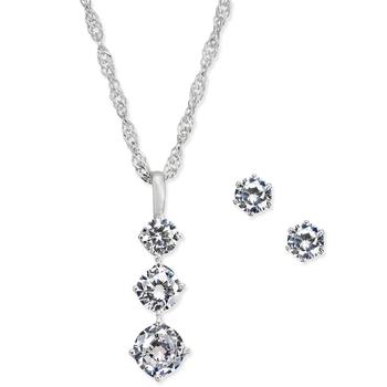 Triple Crystal Pendant Necklace & Stud Earrings Set in Fine Silver Plate, Created for Macy's,价格$8.85