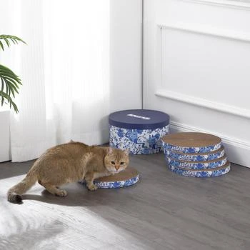 THE LICKER STORE | Kate 12" Modern Patterned Cardboard Reversible Cat Scratcher Pad In Box with Catnip, Blue/White (5-Pack),商家Premium Outlets,价格¥385